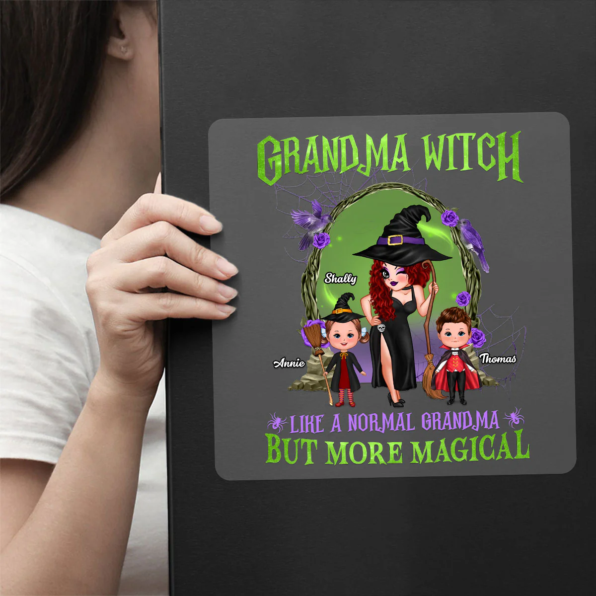 Purple And Green Pretty Grandma Halloween Personalized Decal, Halloween Decor - Image 6