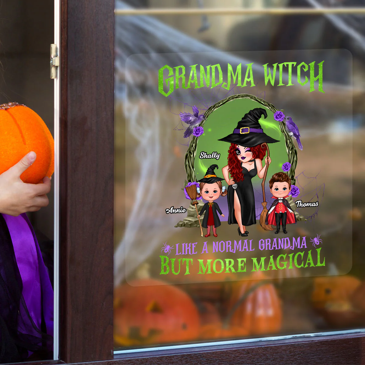 Purple And Green Pretty Grandma Halloween Personalized Decal, Halloween Decor - Image 7