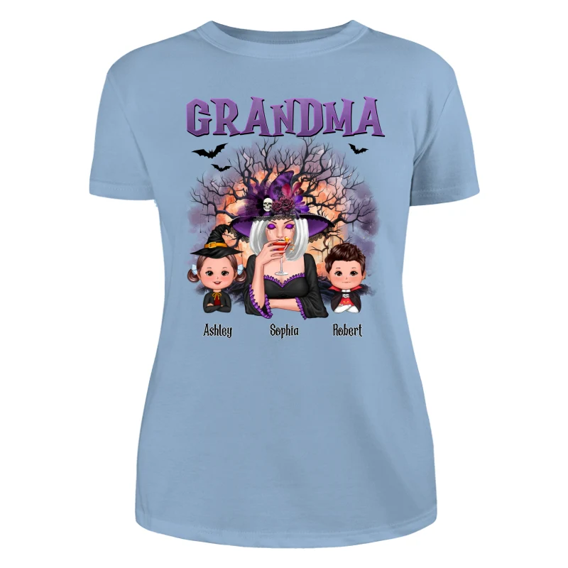 Purple And Orange Halloween Tree Grandma Mom Kids Personalized Shirt - Image 12