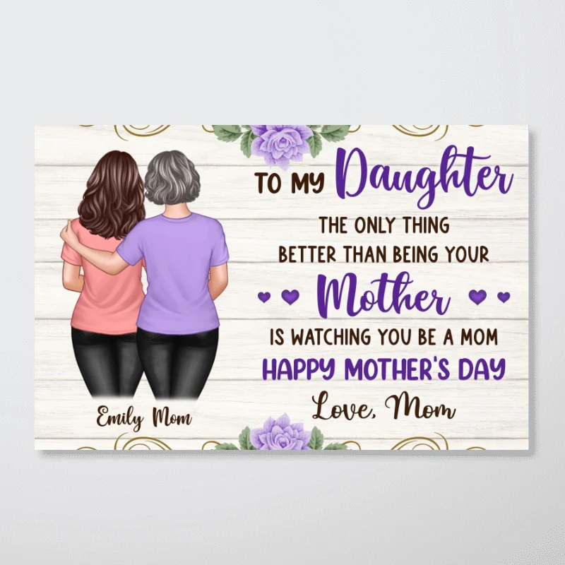 Purple Flowers To My Daughter From Mom Happy Mother's Day Personalized Poster, Gift For Daughter - Image 11