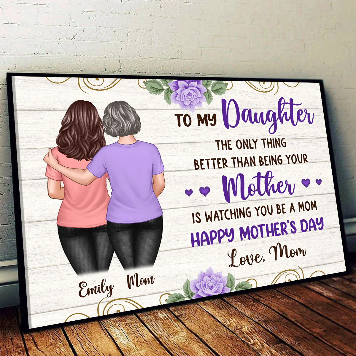 Purple Flowers To My Daughter From Mom Happy Mother's Day Personalized Poster, Gift For Daughter - Image 2