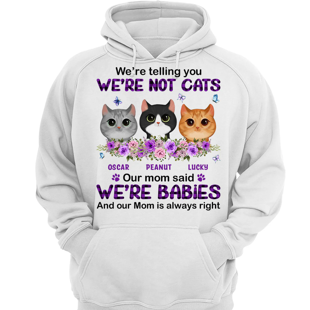 Purple Plaid Butterlies Cat Mom Personalized Shirt - Image 3
