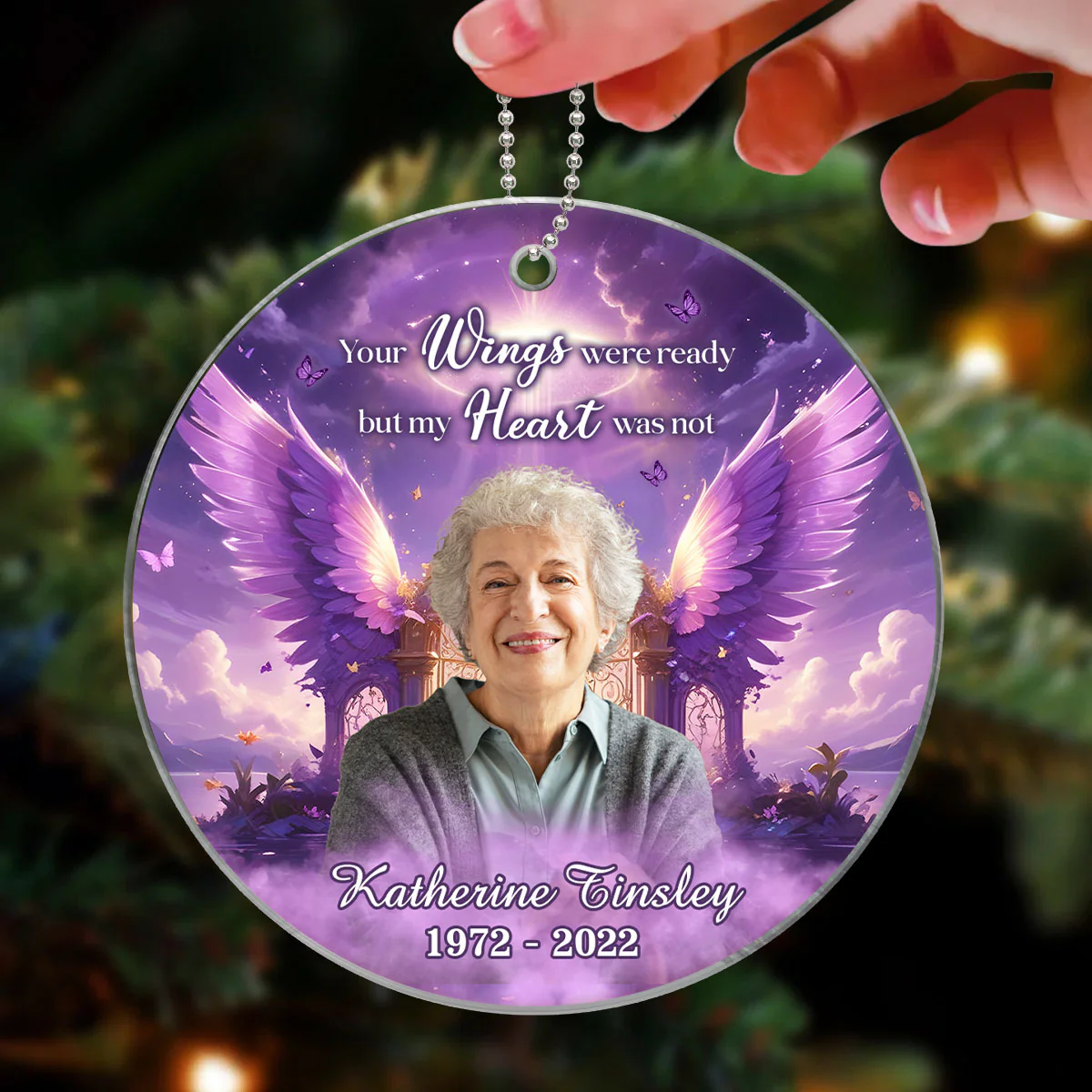 Purple Sky Your Wings Were Ready Memorial Photo Inserted Personalized Acrylic Ornament - Image 3