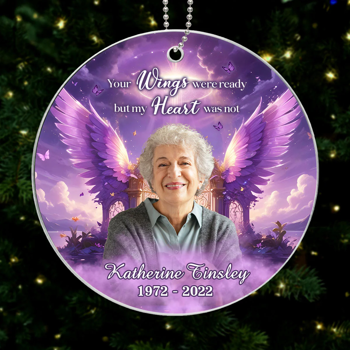 Purple Sky Your Wings Were Ready Memorial Photo Inserted Personalized Acrylic Ornament - Image 5