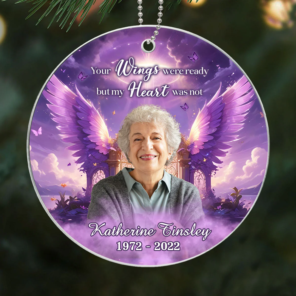 Purple Sky Your Wings Were Ready Memorial Photo Inserted Personalized Acrylic Ornament - Image 6