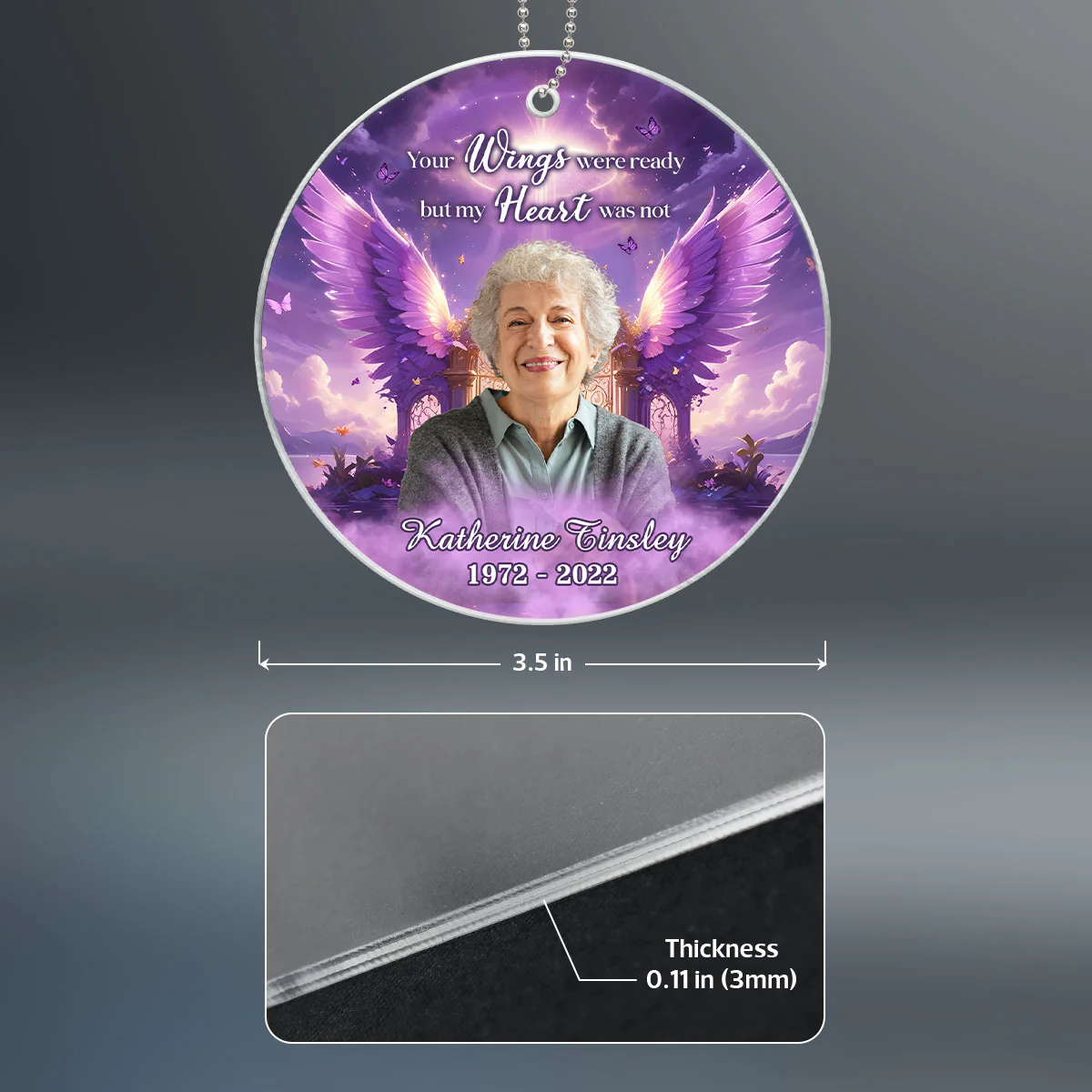Purple Sky Your Wings Were Ready Memorial Photo Inserted Personalized Acrylic Ornament - Image 7