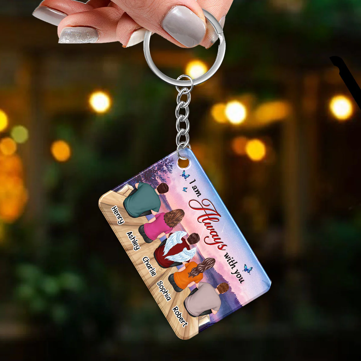 Purple Sunset Lake View Memorial Always With You Remembrance Keepsake Personalized Acrylic Keychain - Image 3