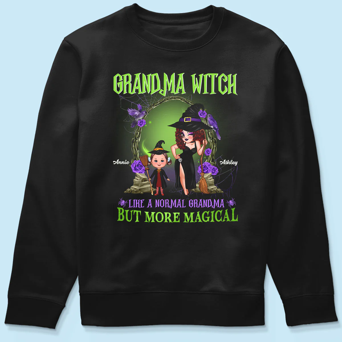 Purple And Green Pretty Grandma & Grandkids Halloween Personalized Shirt - Image 6
