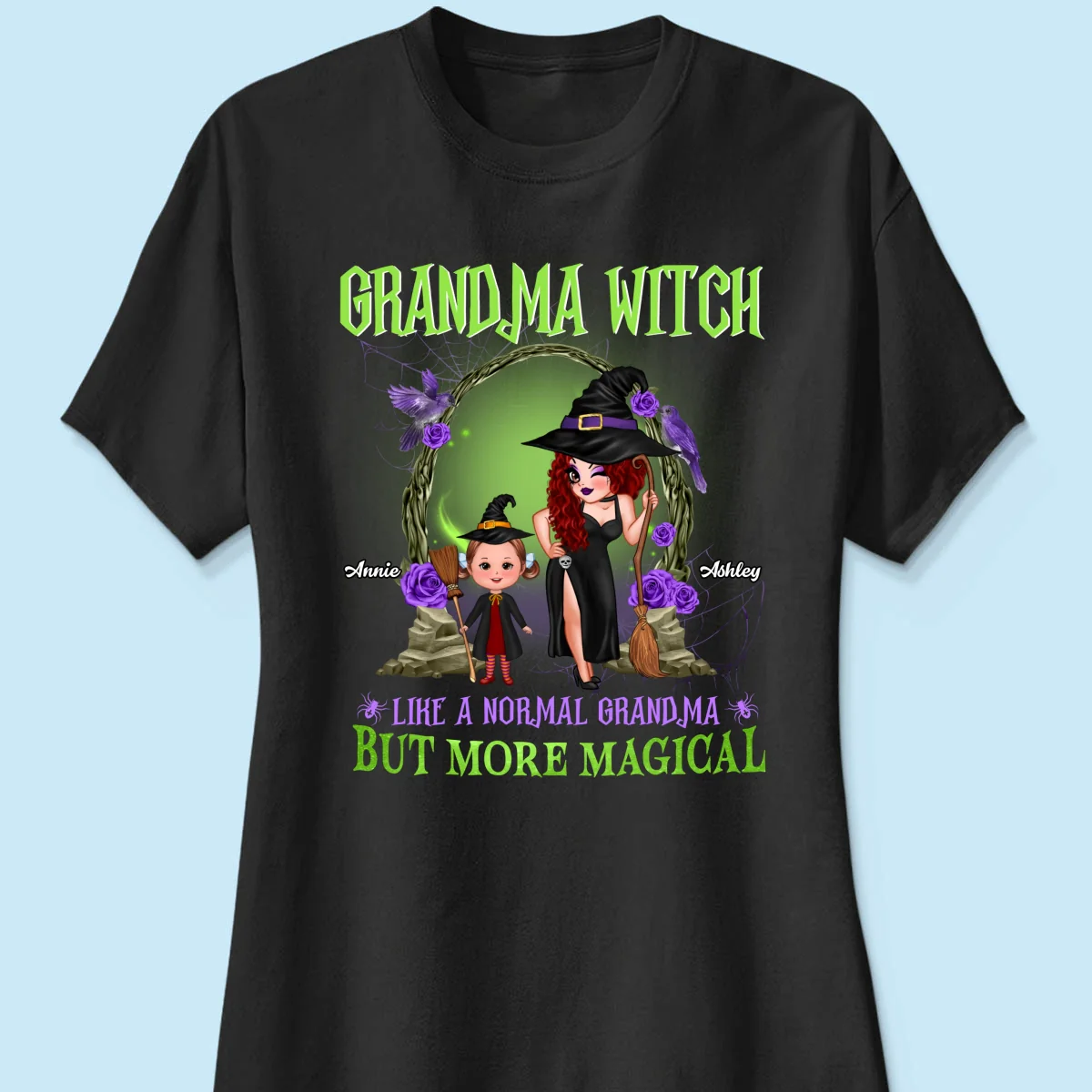 Purple And Green Pretty Grandma & Grandkids Halloween Personalized Shirt - Image 9