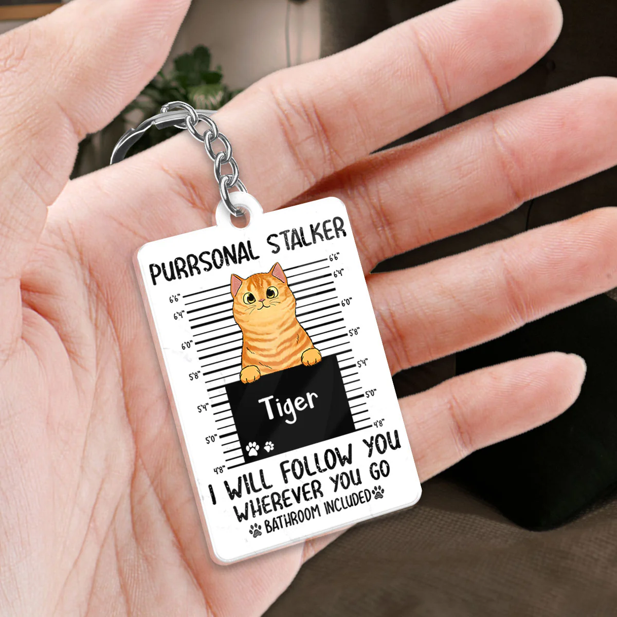 Purrsonal Stalker Peeking Fluffy Cat Personalized Acrylic Keychain - Image 2