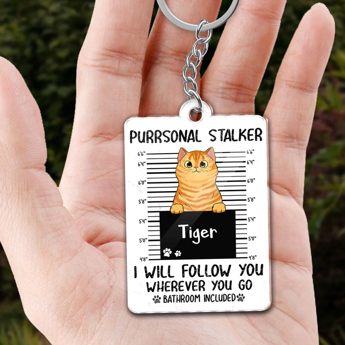 Purrsonal Stalker Peeking Fluffy Cat Personalized Acrylic Keychain - Image 3