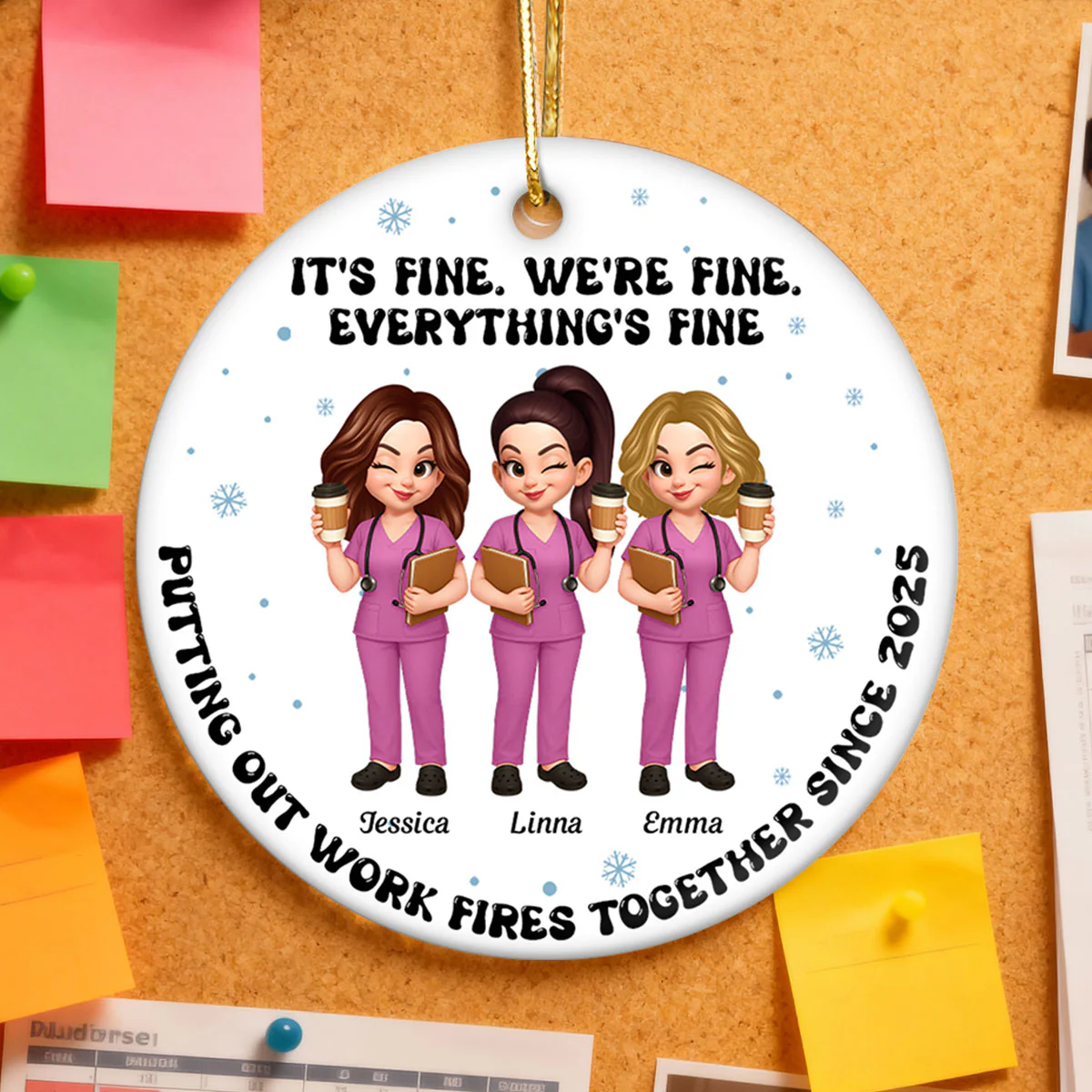 Putting Out Work Fires Together Nurse Besties - Personalized Ceramic Ornament - Funny Christmas Gift For Colleagues - Image 6