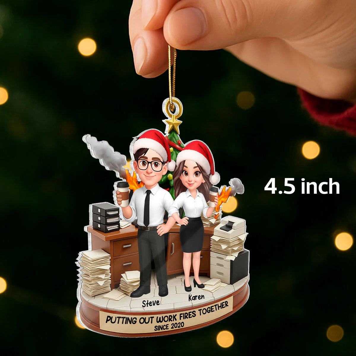 Putting Out Work Fires Together, Office Chaos Funny Coworkers - Personalized Acrylic Ornament - Custom Employee Gift Exchange, White Elephant Gift - Image 2