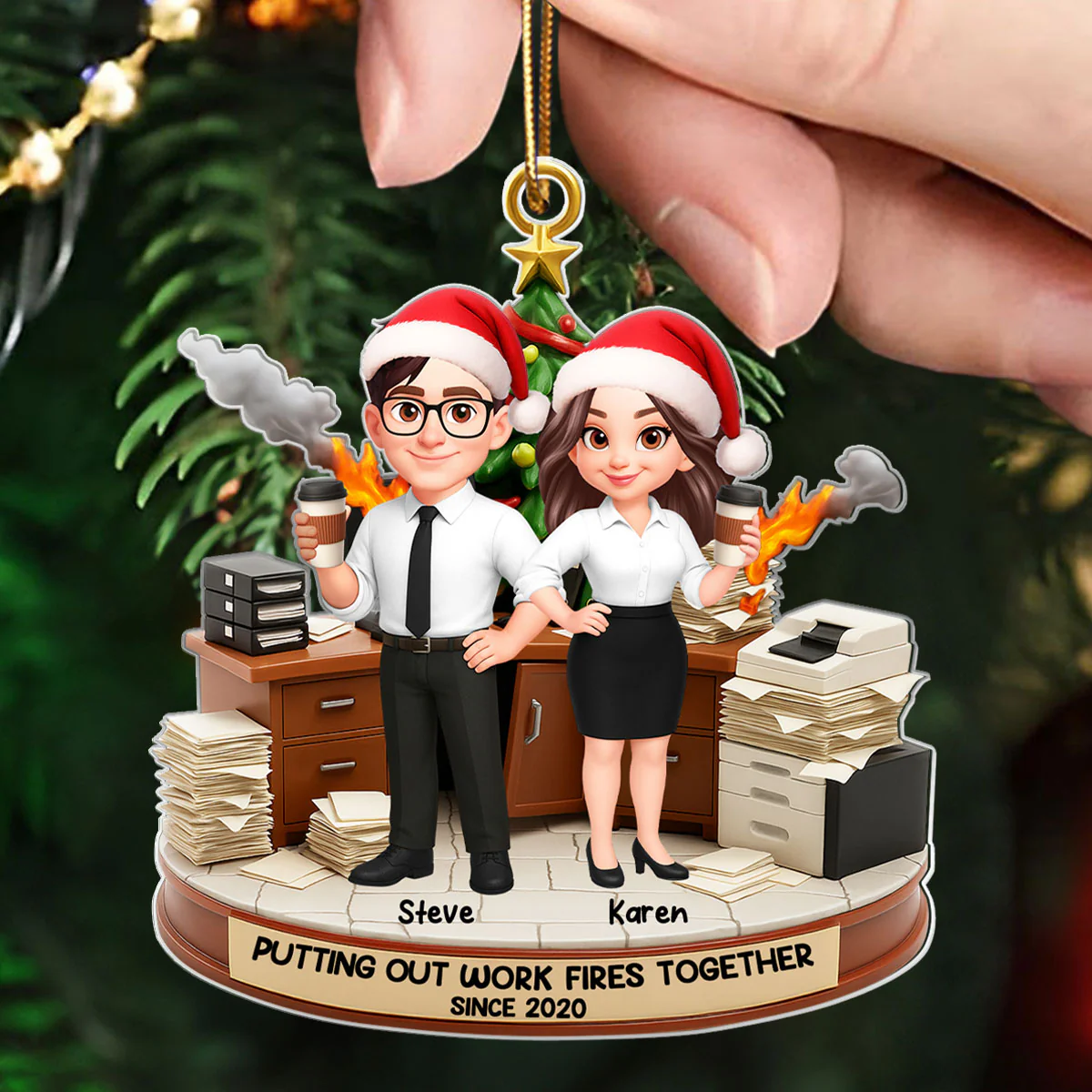 Putting Out Work Fires Together, Office Chaos Funny Coworkers - Personalized Acrylic Ornament - Custom Employee Gift Exchange, White Elephant Gift - Image 7