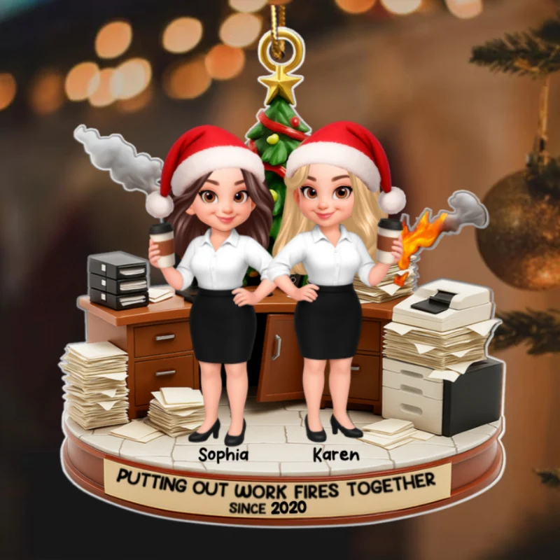Putting Out Work Fires Together, Office Chaos Funny Coworkers - Personalized Acrylic Ornament - Custom Employee Gift Exchange, White Elephant Gift - Image 9