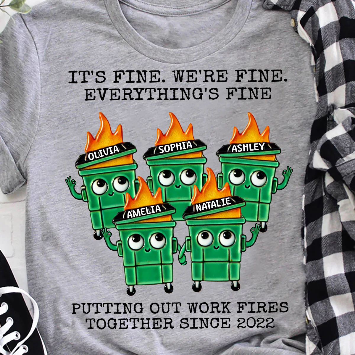 Putting Out Work Fires Together Work Bestie Dumpster Fire Funny Gift For Colleagues Matching Personalized Shirt - Image 4