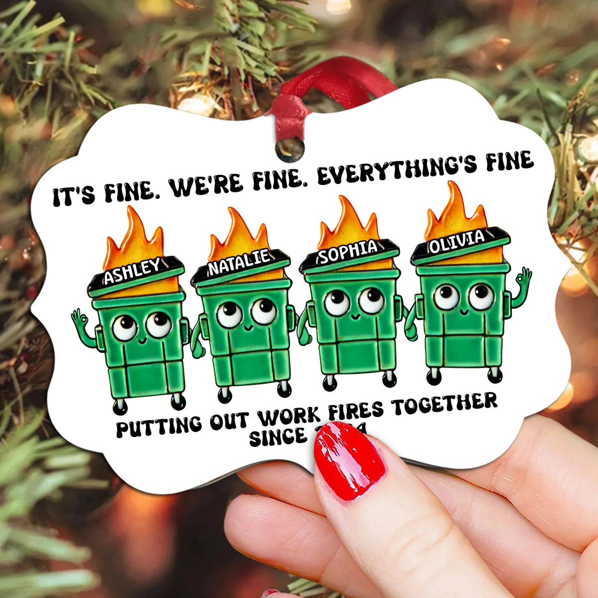 Putting Out Work Fires Together Work Bestie Dumpster Fire Funny Gift For Colleagues - Personalized Ornament - Gift For Colleagues, Coworkers, Boss - Image 5