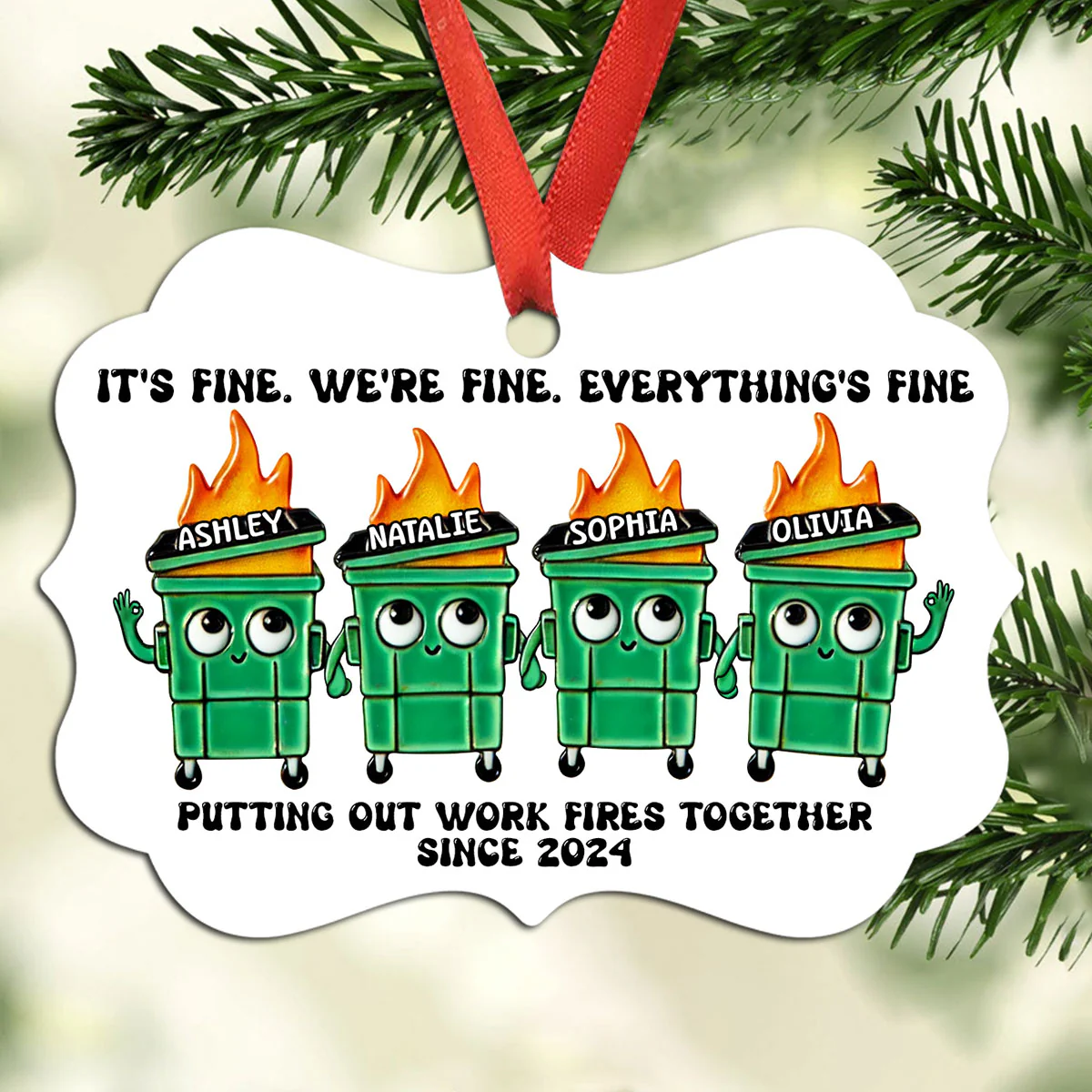 Putting Out Work Fires Together Work Bestie Dumpster Fire Funny Gift For Colleagues - Personalized Ornament - Gift For Colleagues, Coworkers, Boss - Image 6