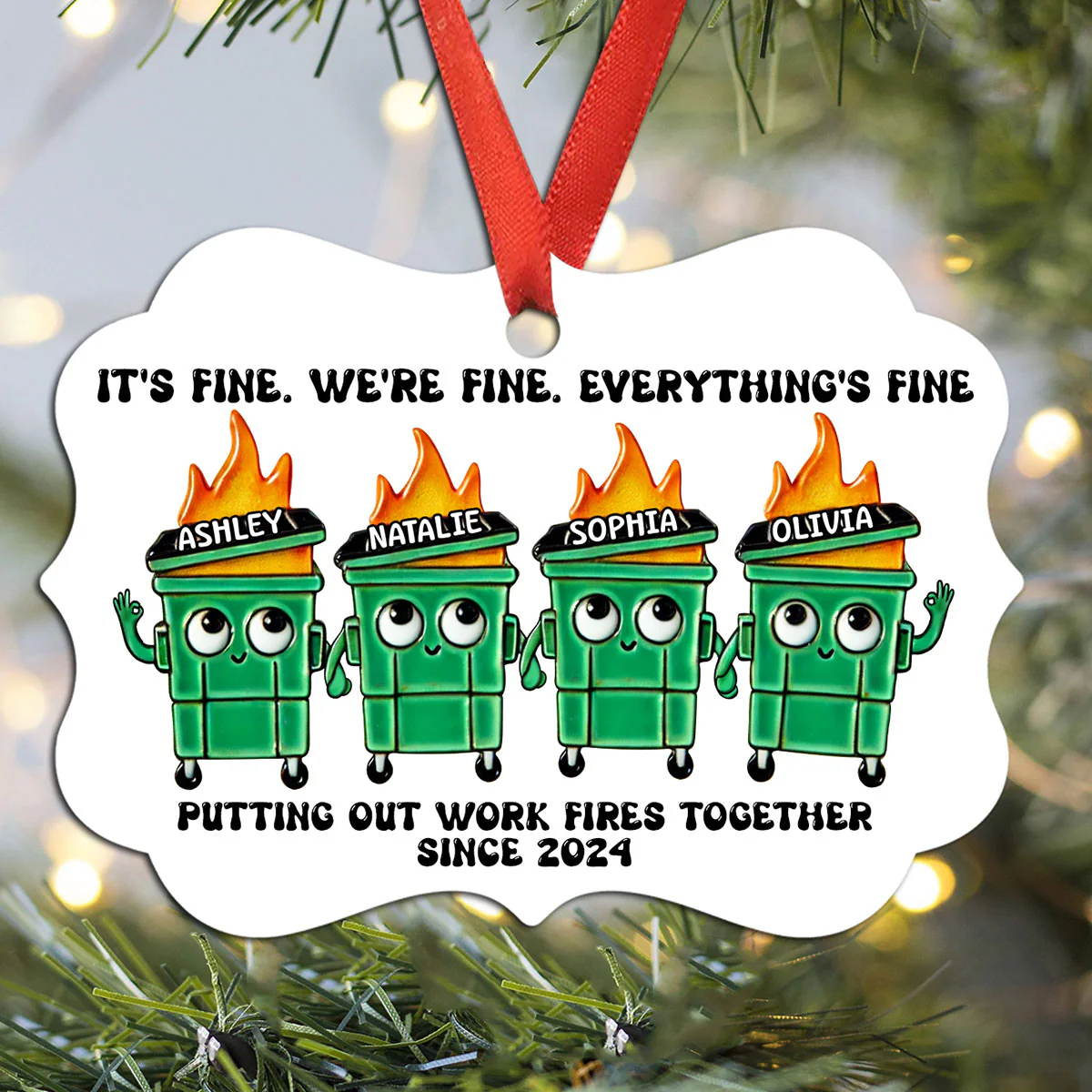 Putting Out Work Fires Together Work Bestie Dumpster Fire Funny Gift For Colleagues - Personalized Ornament - Gift For Colleagues, Coworkers, Boss - Image 7