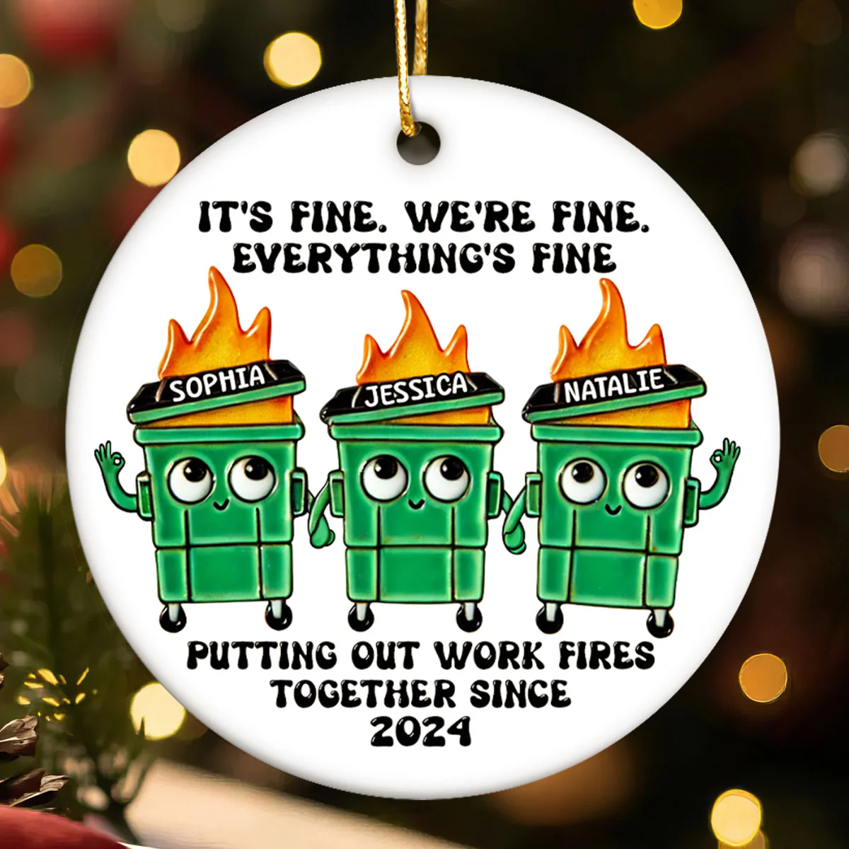 Putting Out Work Fires Together Work Bestie Dumpster Fire Funny Gift For Colleagues - Personalized Ornament - Gift For Colleagues, Coworkers, Boss