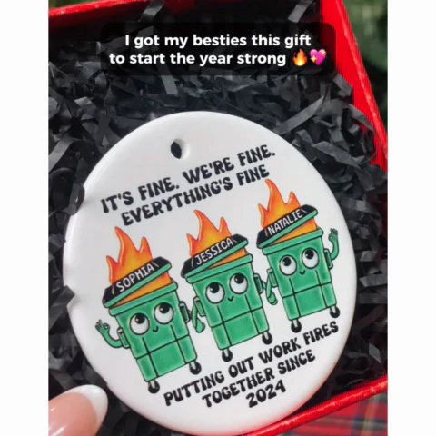 Putting Out Work Fires Together Work Bestie Dumpster Fire Funny Gift For Colleagues - Personalized Ornament - Gift For Colleagues, Coworkers, Boss - Image 2