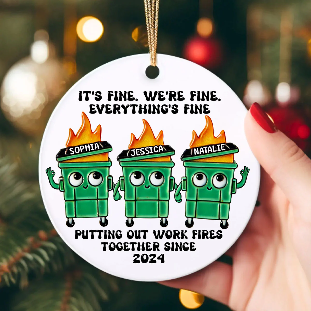 Putting Out Work Fires Together Work Bestie Dumpster Fire Funny Gift For Colleagues - Personalized Ornament - Gift For Colleagues, Coworkers, Boss - Image 5