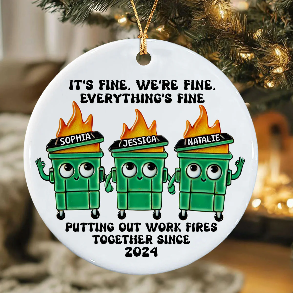Putting Out Work Fires Together Work Bestie Dumpster Fire Funny Gift For Colleagues - Personalized Ornament - Gift For Colleagues, Coworkers, Boss - Image 6