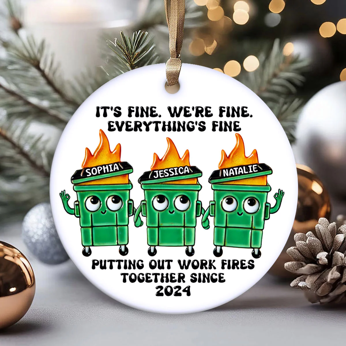 Putting Out Work Fires Together Work Bestie Dumpster Fire Funny Gift For Colleagues - Personalized Ornament - Gift For Colleagues, Coworkers, Boss - Image 7