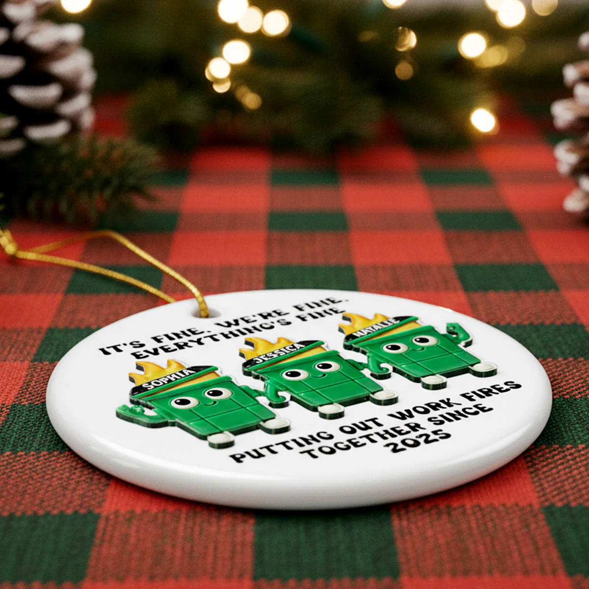 Putting Out Work Fires Together Work Bestie Dumpster Fires - Personalized Ceramic Ornament With Acrylic Pieces - Funny Gift For Colleagues - Image 4