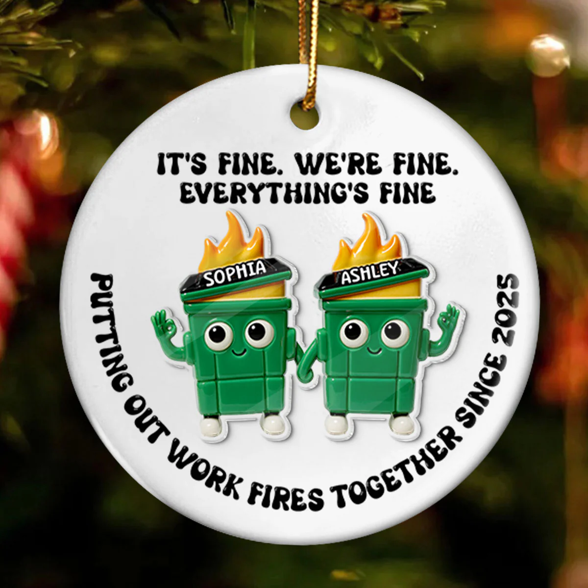 Putting Out Work Fires Together Work Bestie Dumpster Fires - Personalized Ceramic Ornament With Acrylic Pieces - Funny Gift For Colleagues - Image 7