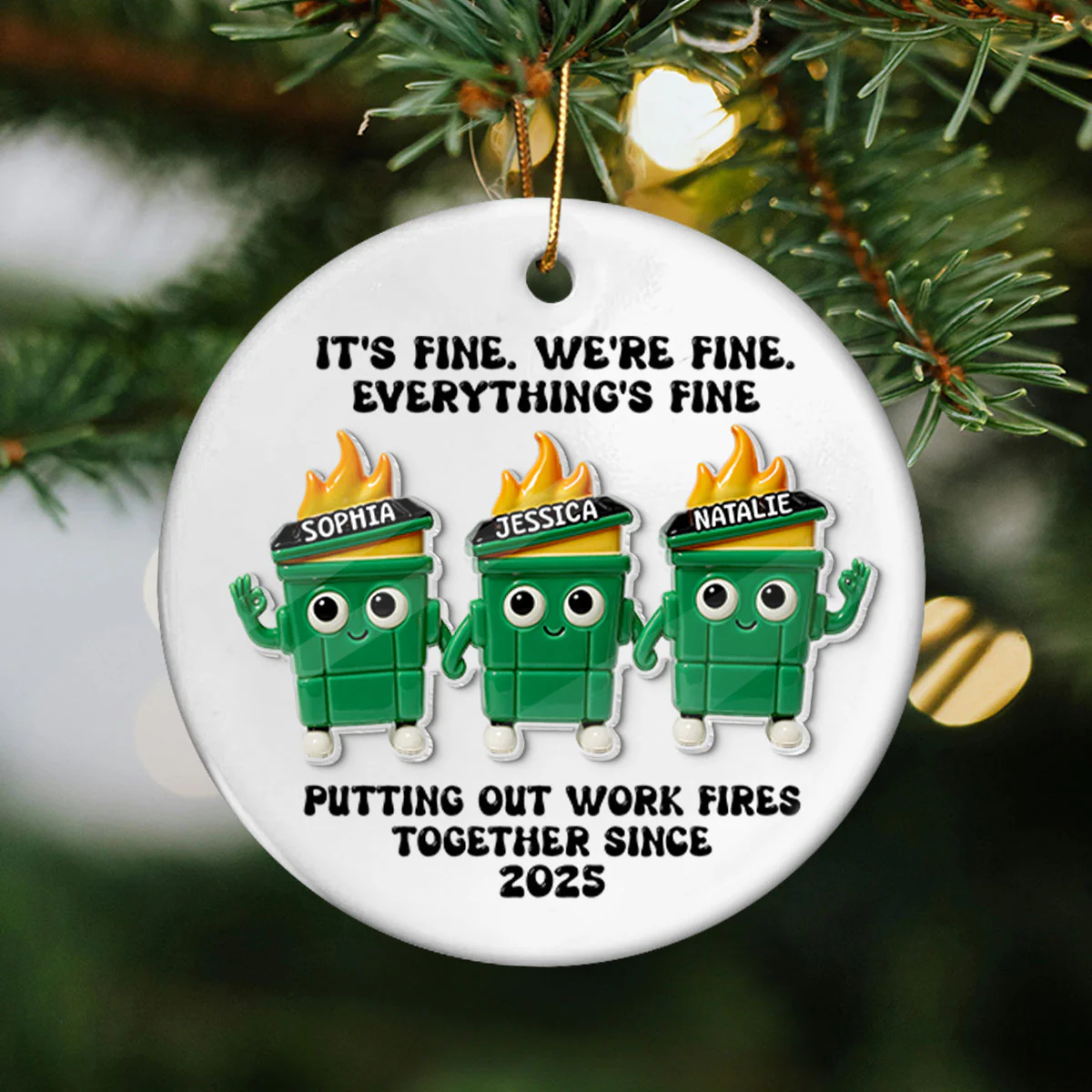 Putting Out Work Fires Together Work Bestie Dumpster Fires - Personalized Ceramic Ornament With Acrylic Pieces - Funny Gift For Colleagues - Image 9