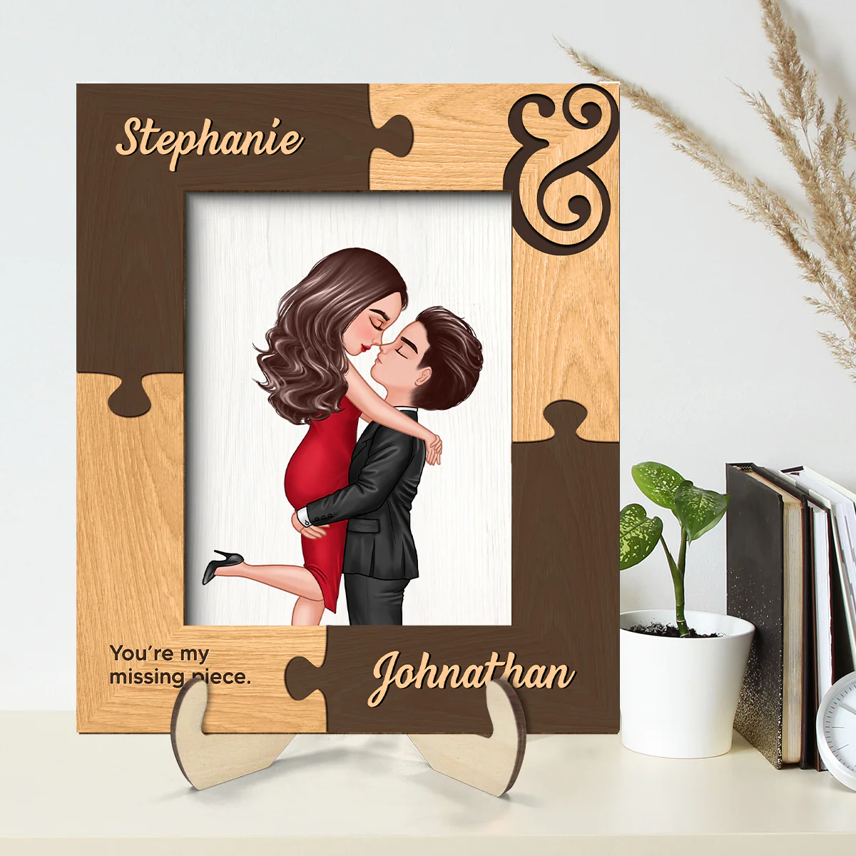 Puzzle Frame Couple Hugging Kissing Personalized 2-layer Wooden Plaque - Image 2