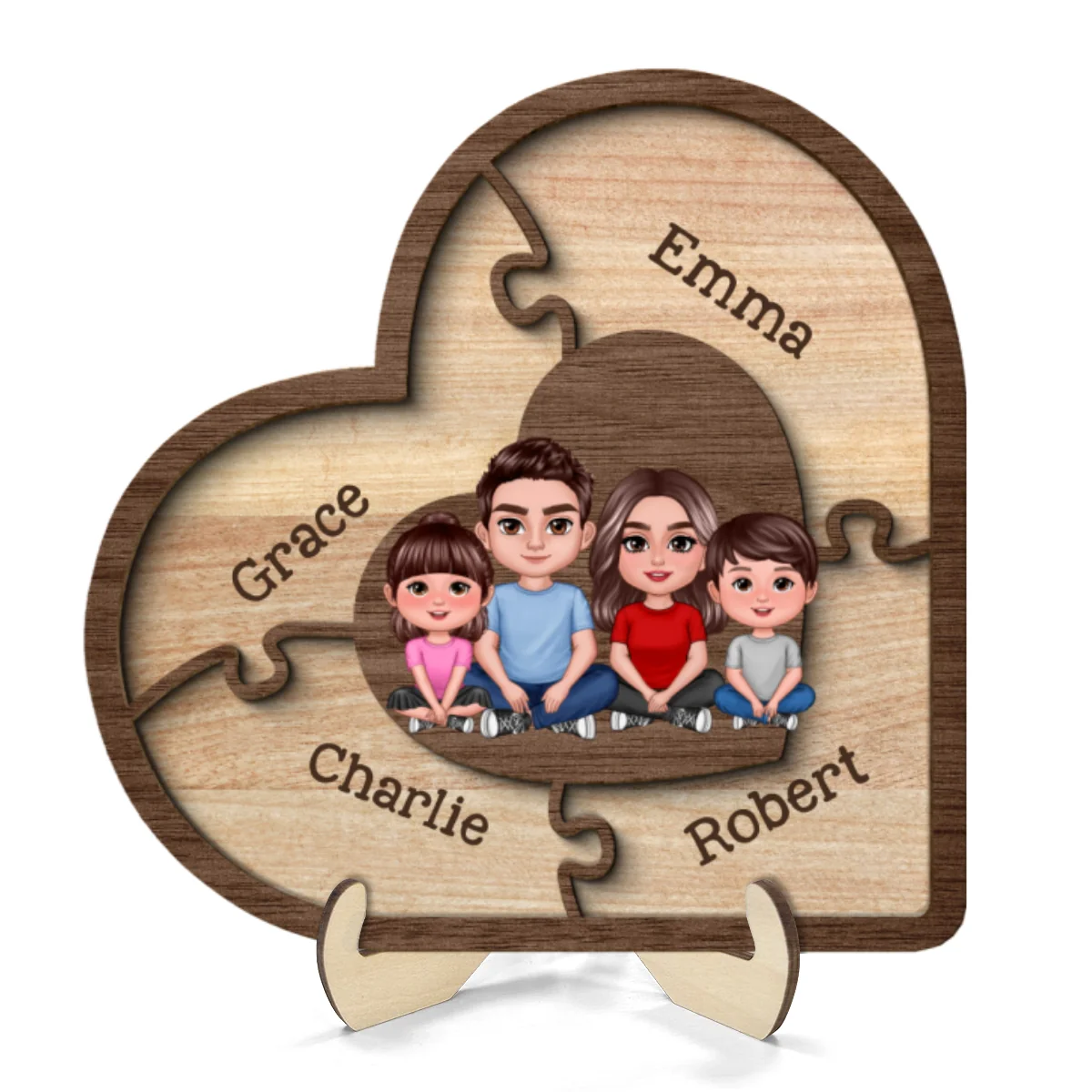 Puzzle Heart Together We Make A Family Personalized 2-Layer Wooden Plaque - Image 10