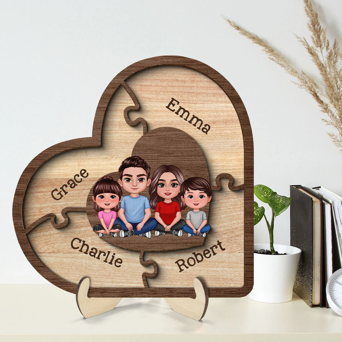 Puzzle Heart Together We Make A Family Personalized 2-Layer Wooden Plaque - Image 2