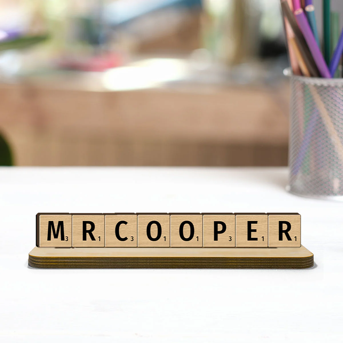 Puzzle Word Personalized Wooden Office Table Place Name