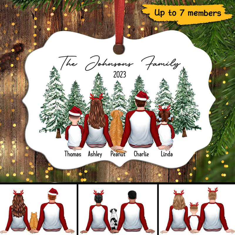Pyjama Family Christmas Tree Background Personalized Christmas Ornament - Image 2