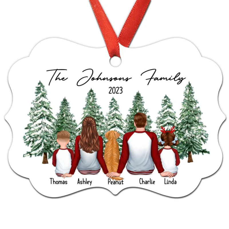 Pyjama Family Christmas Tree Background Personalized Christmas Ornament - Image 3
