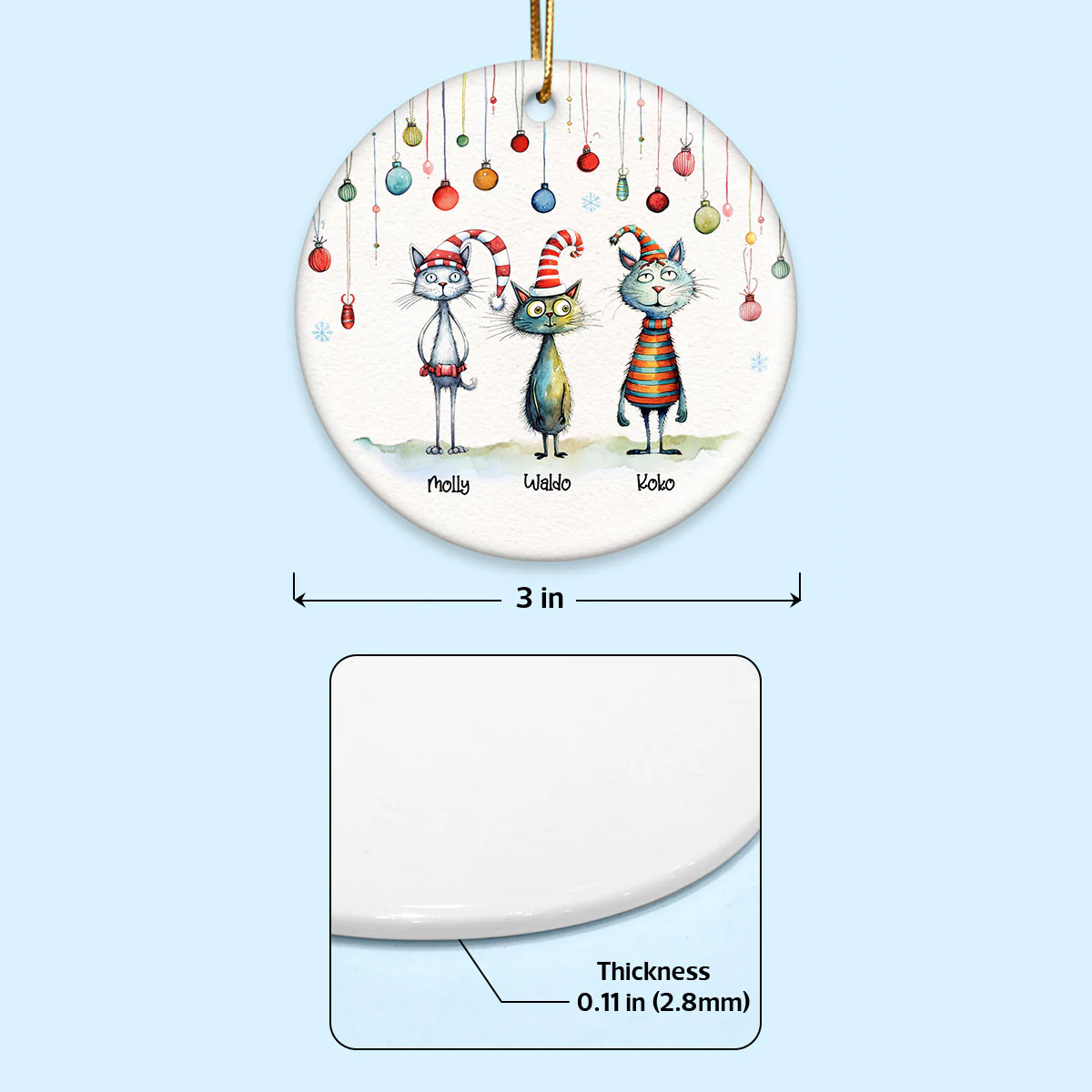 Quirky Christmas Cat Whimsical Funny Silly Holiday Cats Personalized Circle Ceramic Ornament - Image 7