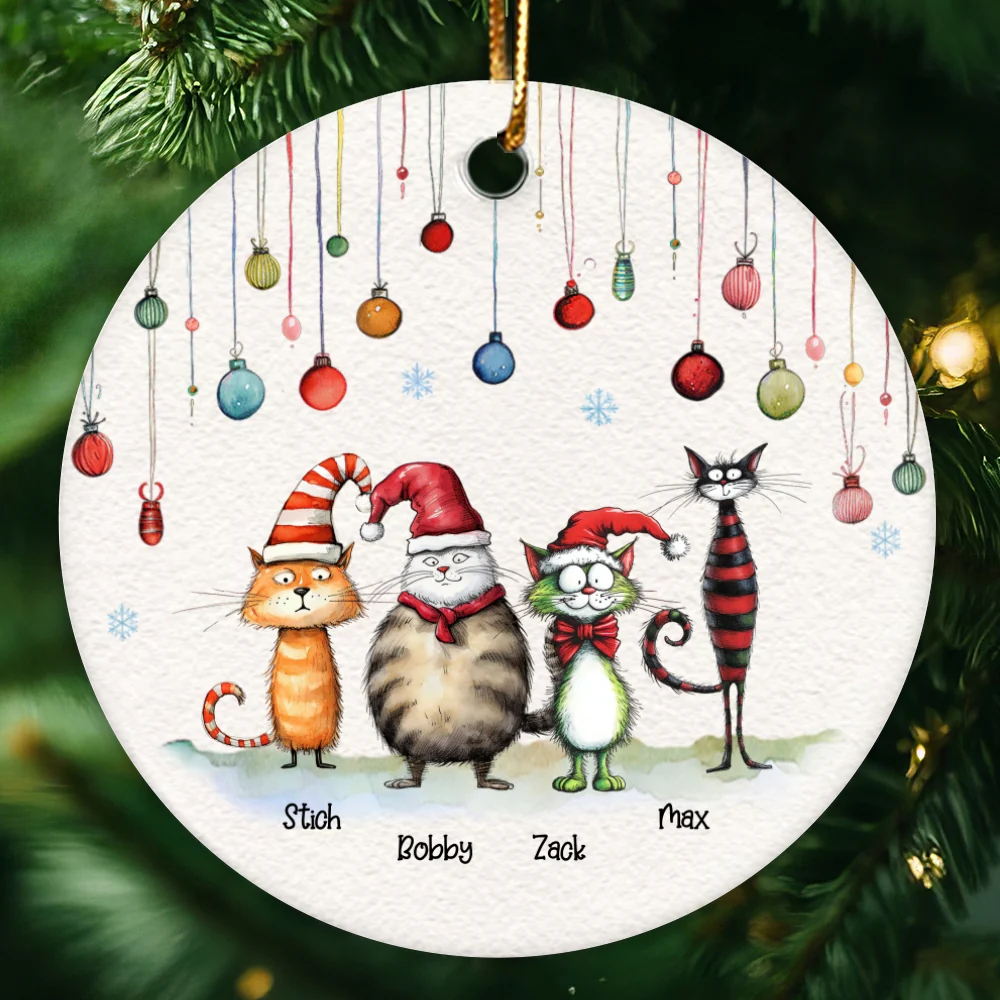Quirky Christmas Cat Whimsical Funny Silly Holiday Cats Personalized Circle Ceramic Ornament - Image 9