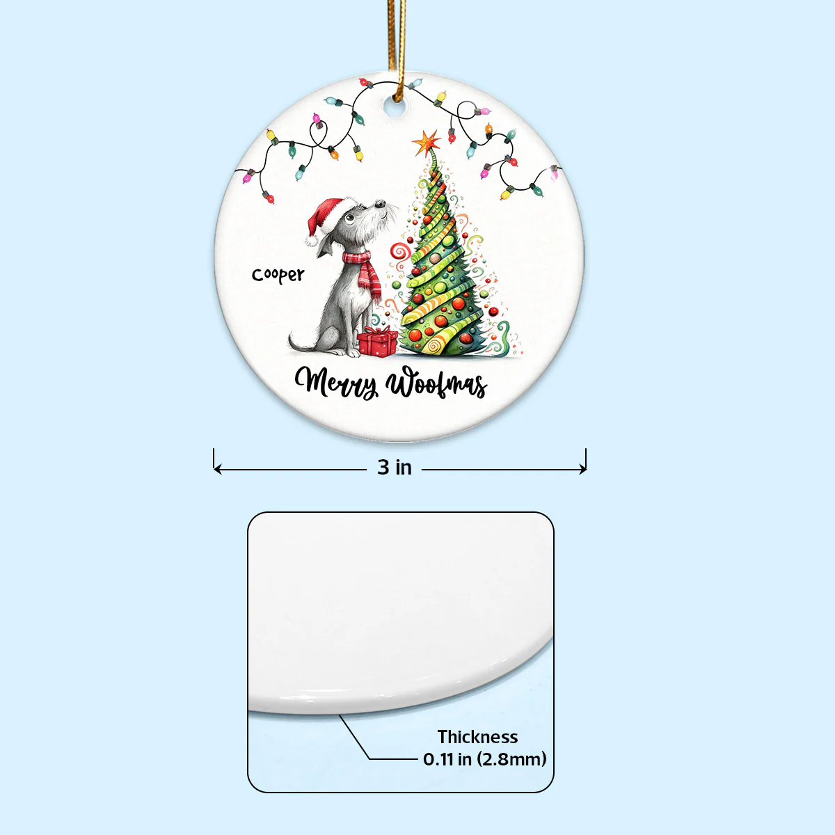 Quirky Christmas Dog Whimsical Funny Silly Pups Puppy Personalized Circle Ceramic Ornament - Image 7