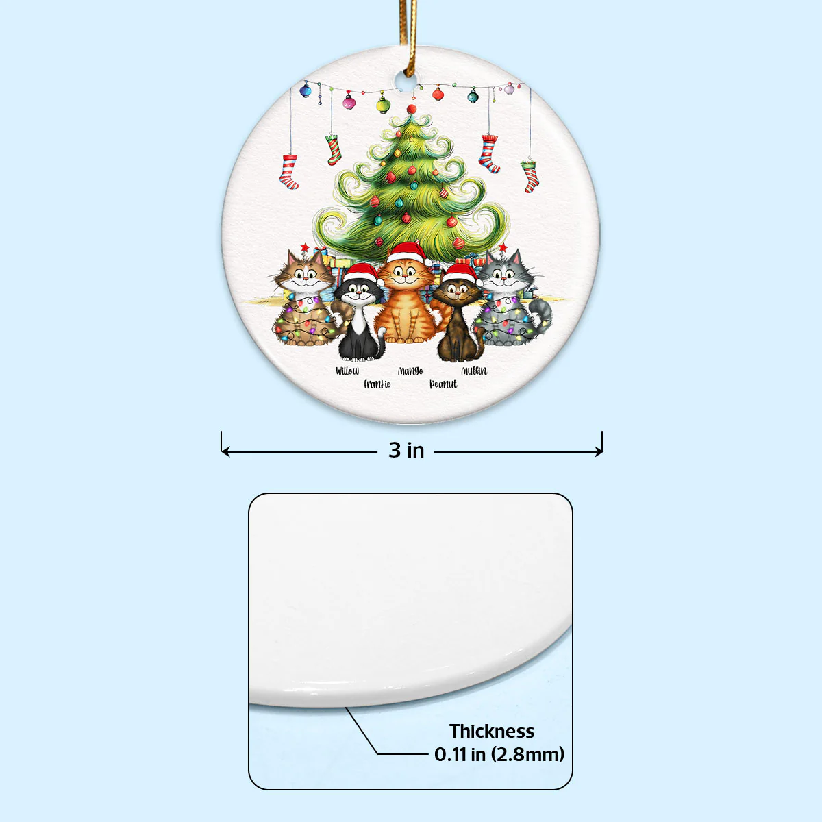 Quirky Christmas Tree Cats Whimsical Personalized Circle Ceramic Ornament - Image 10
