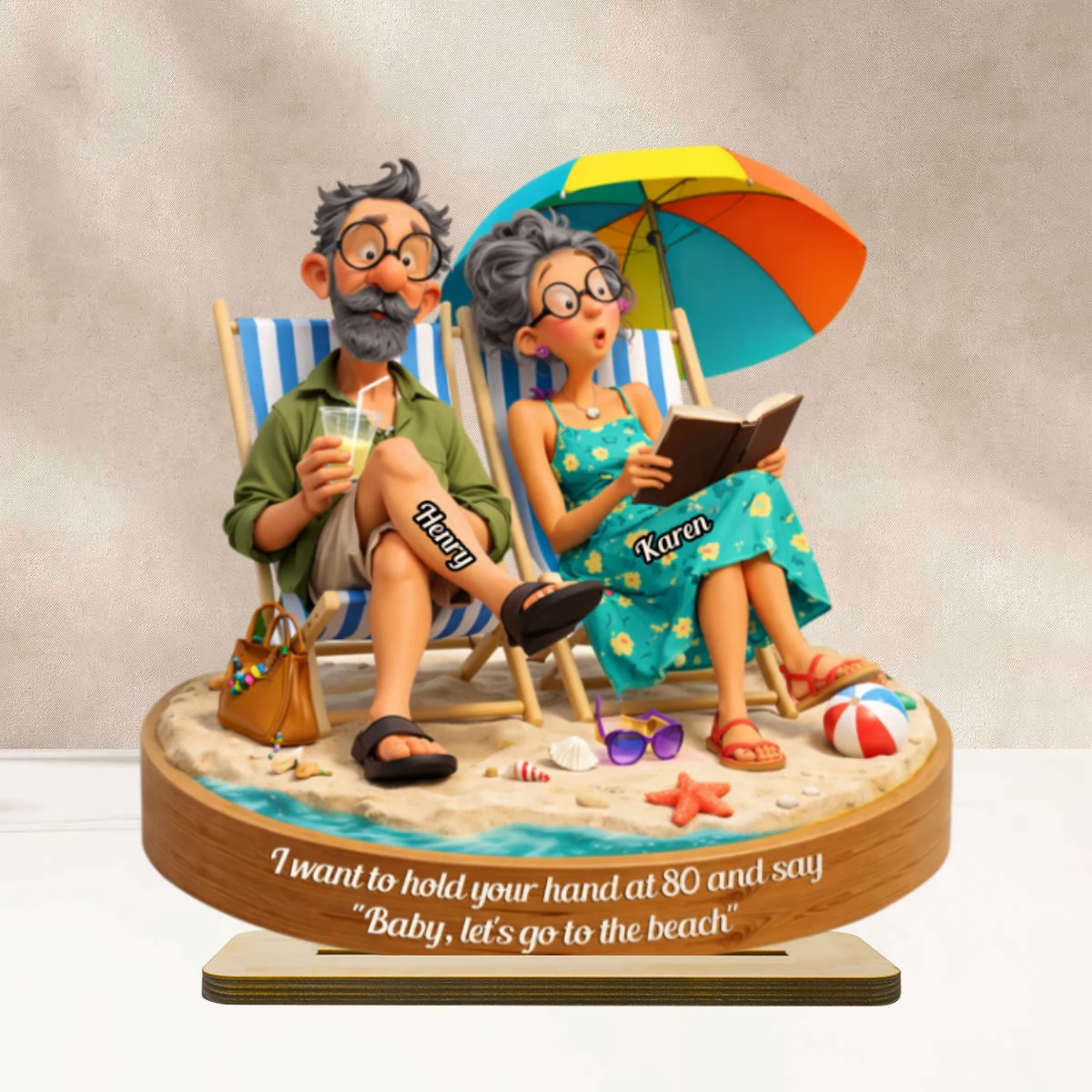 Quirky Elderly Couple On The Beach - Personalized 2-Layered Wooden Plaque - Heartfelt Anniversary, Valentine's Day Gift, Gift For Him, Gift For Her - Image 8