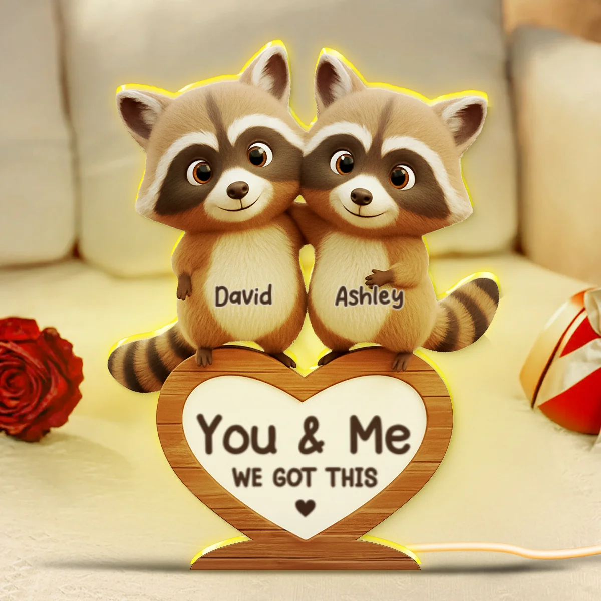 Raccoon Couple Annoying Each Other - Personalized Light Box - Gift for Couple, Gift for him, Gift for her - Image 10