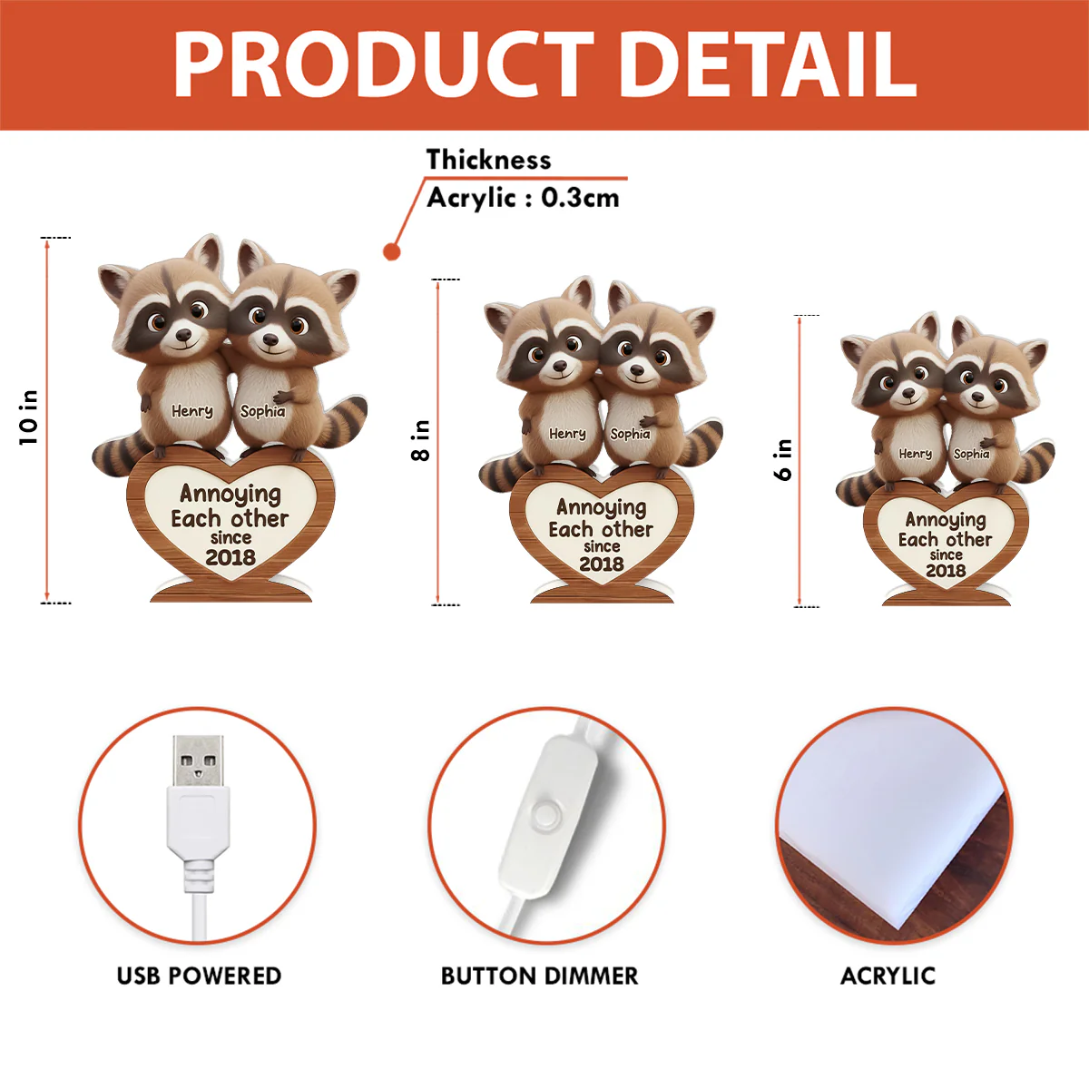Raccoon Couple Annoying Each Other - Personalized Light Box - Gift for Couple, Gift for him, Gift for her - Image 9