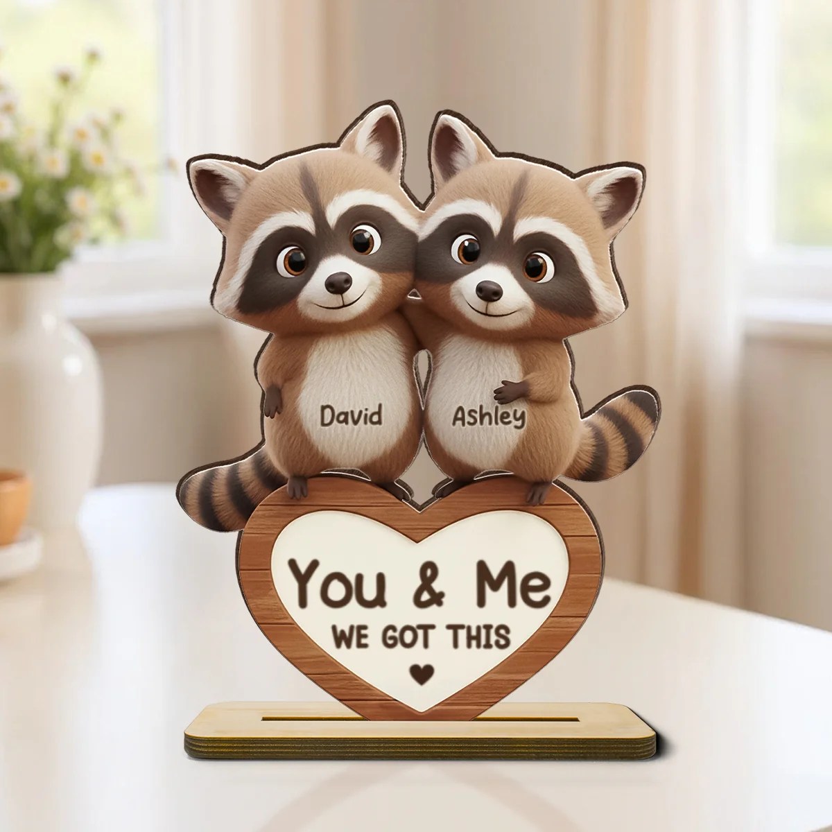Raccoon Couple Annoying Each Other - Personalized Standing Wooden Plaque - Gift for Couple, Gift for him, Gift for her - Image 10
