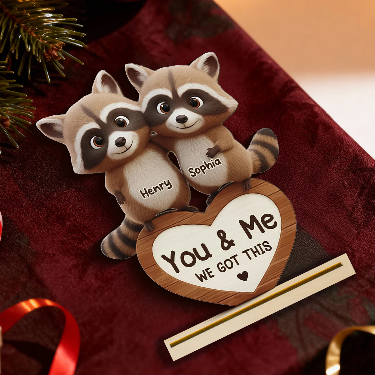 Raccoon Couple Annoying Each Other - Personalized Standing Wooden Plaque - Gift for Couple, Gift for him, Gift for her - Image 4