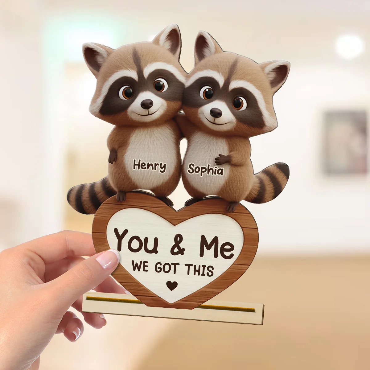 Raccoon Couple Annoying Each Other - Personalized Standing Wooden Plaque - Gift for Couple, Gift for him, Gift for her - Image 5