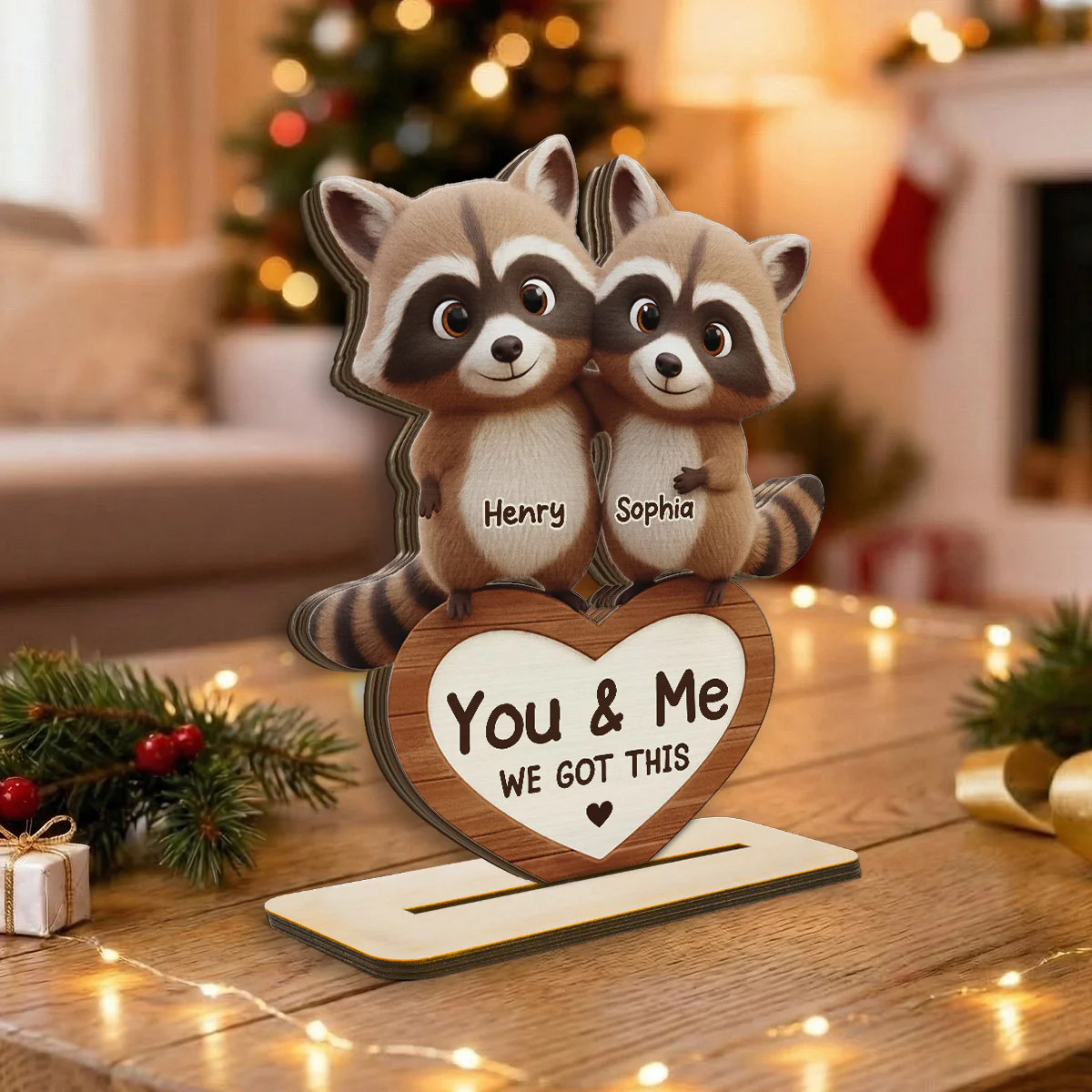 Raccoon Couple Annoying Each Other - Personalized Standing Wooden Plaque - Gift for Couple, Gift for him, Gift for her - Image 6