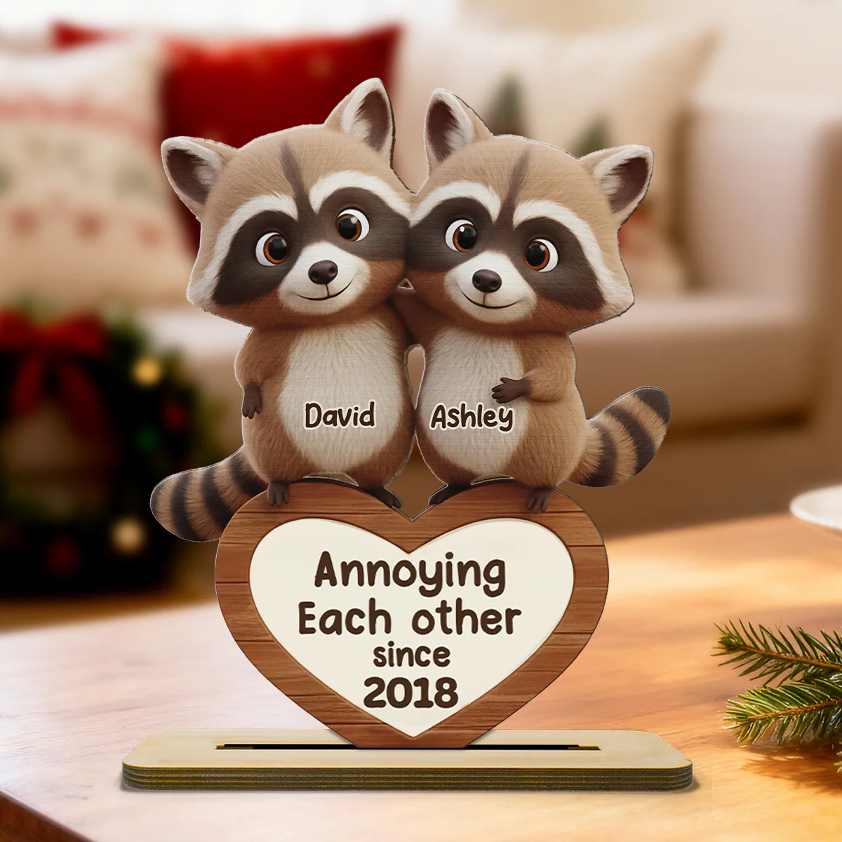 Raccoon Couple Annoying Each Other - Personalized Standing Wooden Plaque - Gift for Couple, Gift for him, Gift for her - Image 7