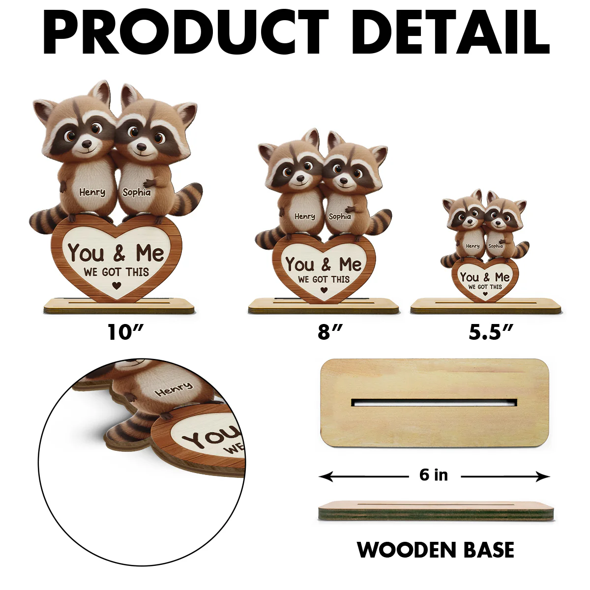 Raccoon Couple Annoying Each Other - Personalized Standing Wooden Plaque - Gift for Couple, Gift for him, Gift for her - Image 8